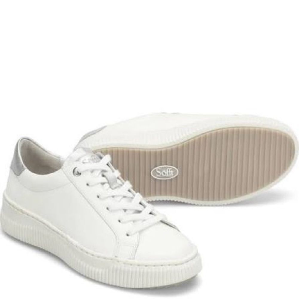 Sofft Fianna White Silver Leather Sneakers Women’s Size 8.5